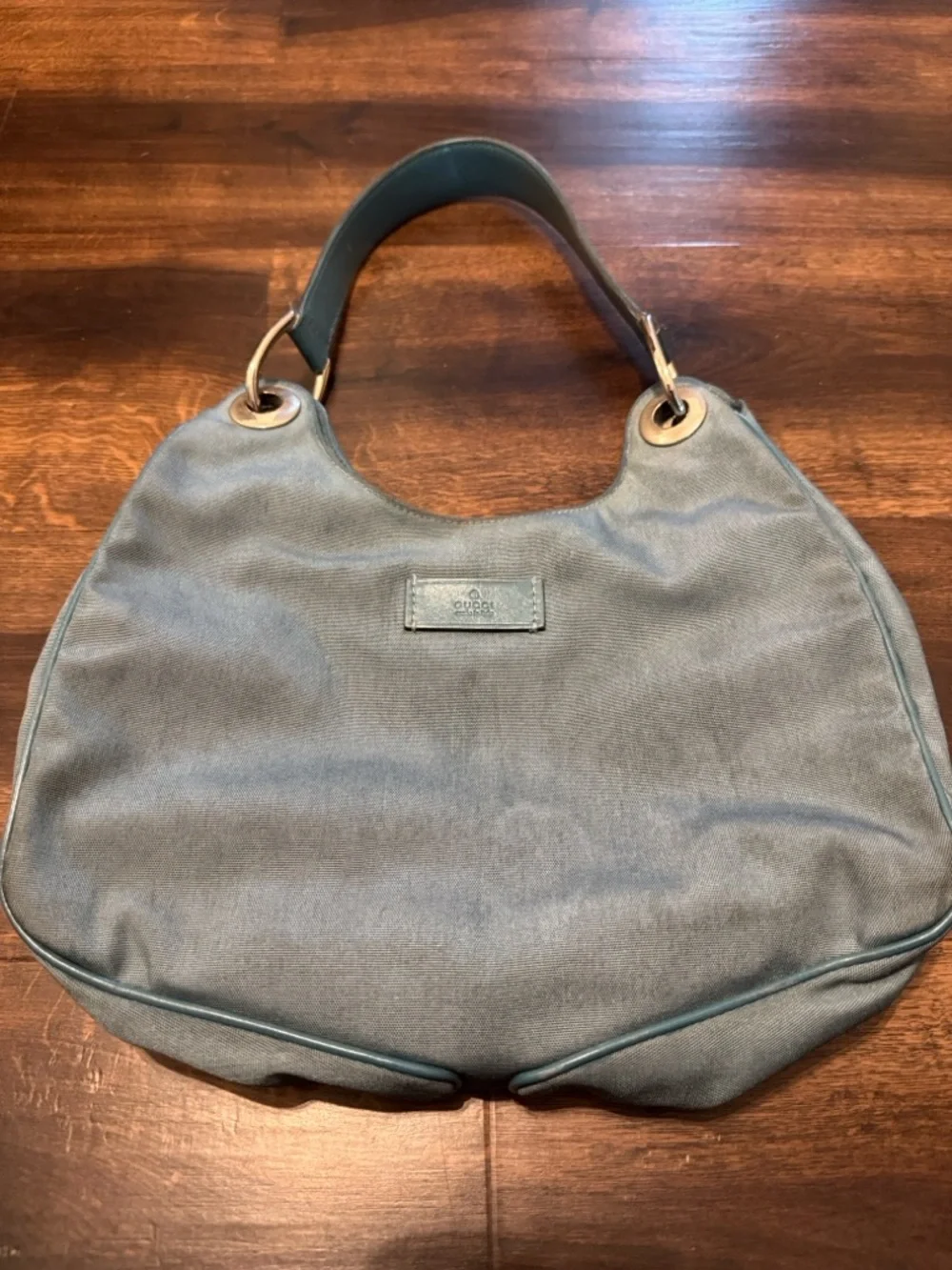 Gucci Light Blue Nylon Canvas Shoulder Bag with Silver Hardware 244342 204046